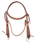 Bar H Equine Western Horse Genuine Leather Hand Tooled  Headstall Dark Brown