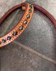 Bar H Equine Western Horse Genuine Leather Hand Tooled One Ear Headstall Dark Brown