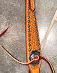 Bar H Equine Western Horse Genuine Leather Hand Tooled One Ear Headstall Dark Brown