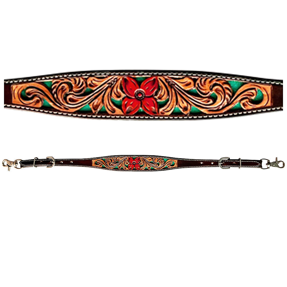 Bar H Equine American Leather Horse Saddle Tack One Ear Headstall | Breast Collar | Browband Headstall | Wither Strap | Tack Set for Horses Tropical Turquoise Curved Collection