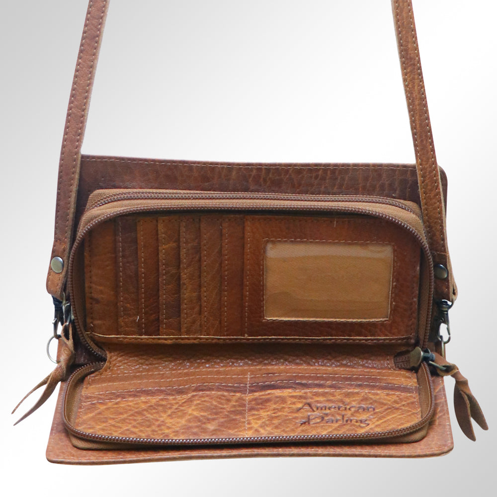American Darling Organiser Hair-On Hand Tooled Genuine Leather Women Bag Western Handbag Purse