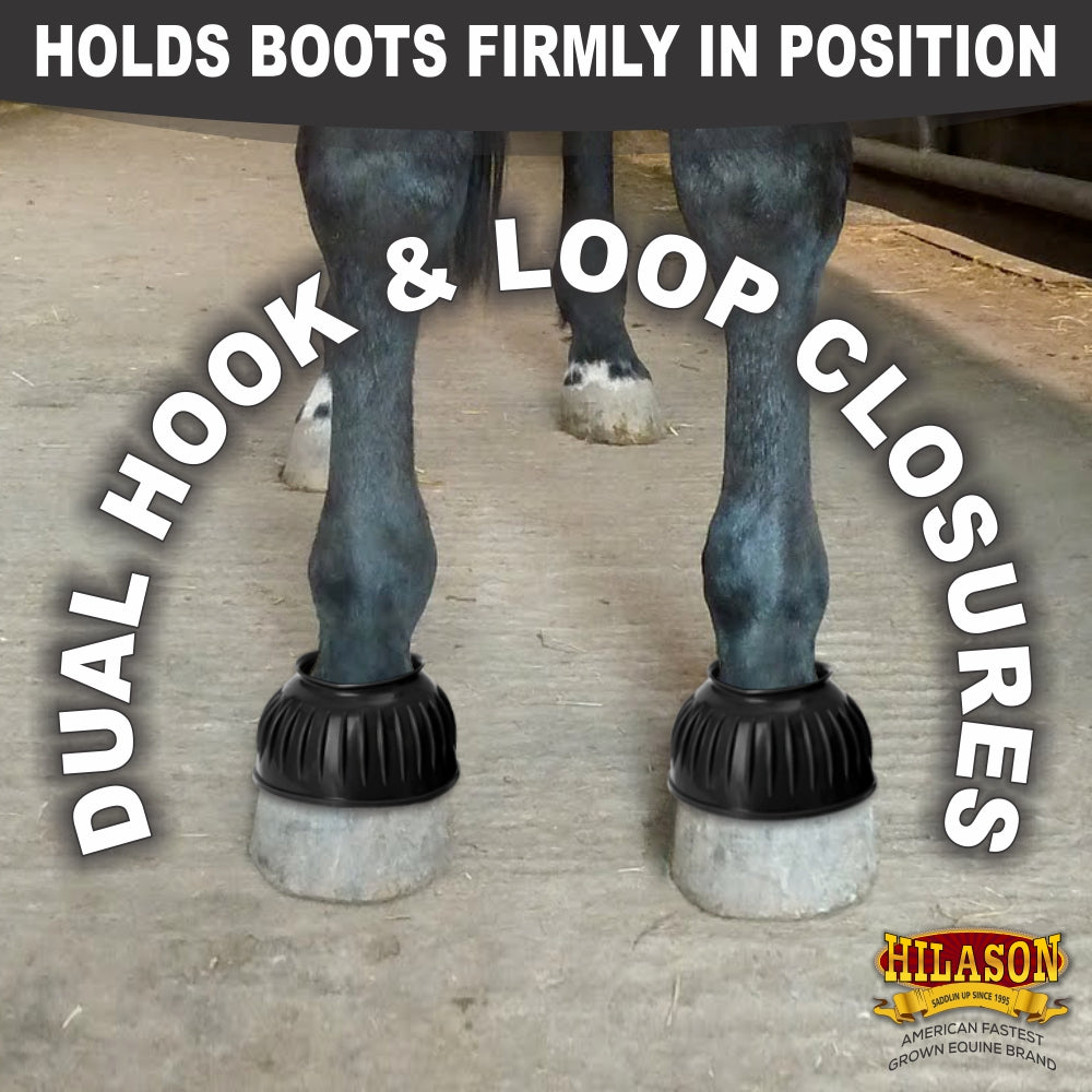 Hilason Western Horse PVC Ribbed Double Hook &amp; Loop Leg Bell Boots