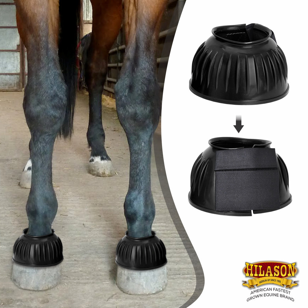 Hilason Western Horse PVC Ribbed Double Hook &amp; Loop Leg Bell Boots