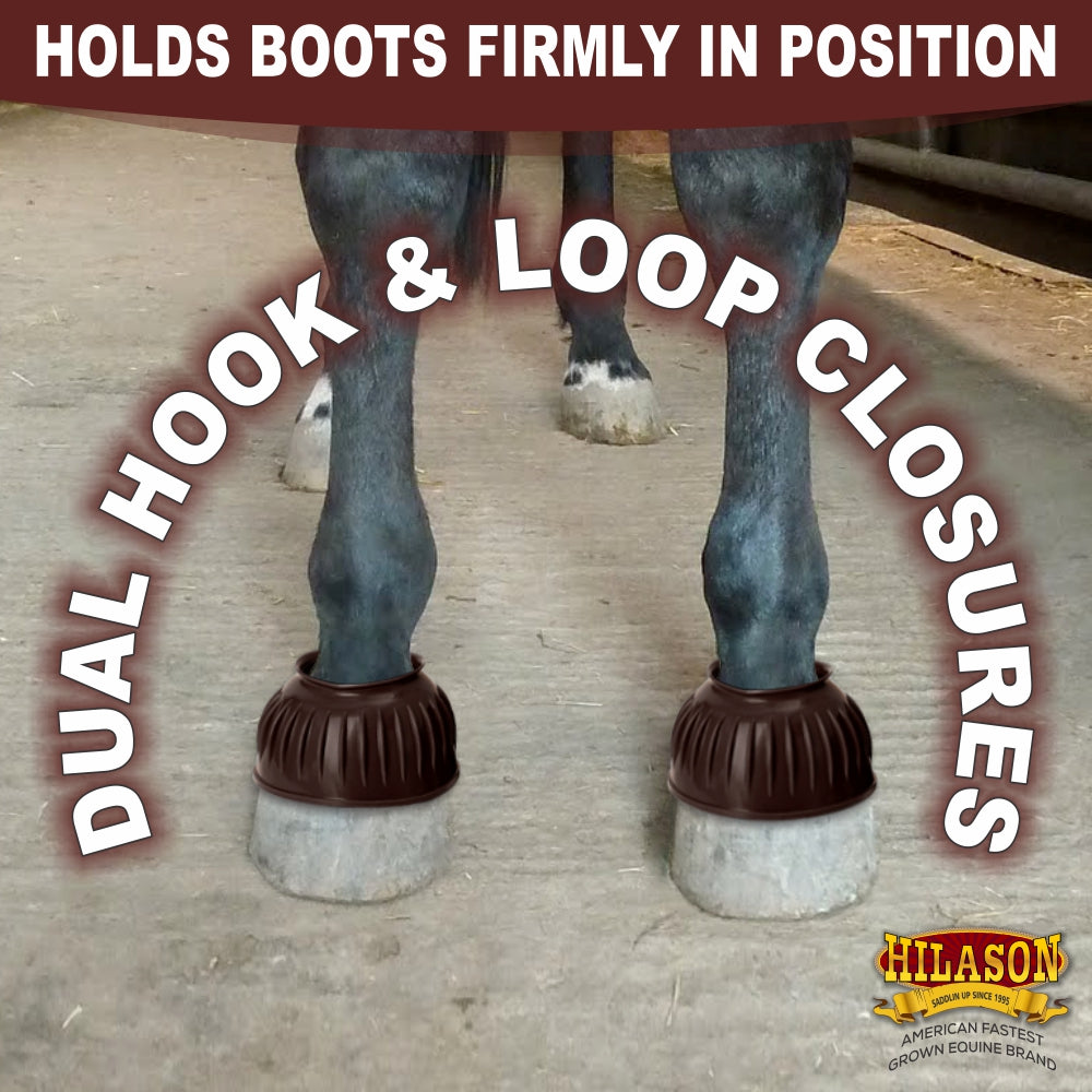 Hilason Western Horse PVC Ribbed Double Hook &amp; Loop Leg Bell Boots