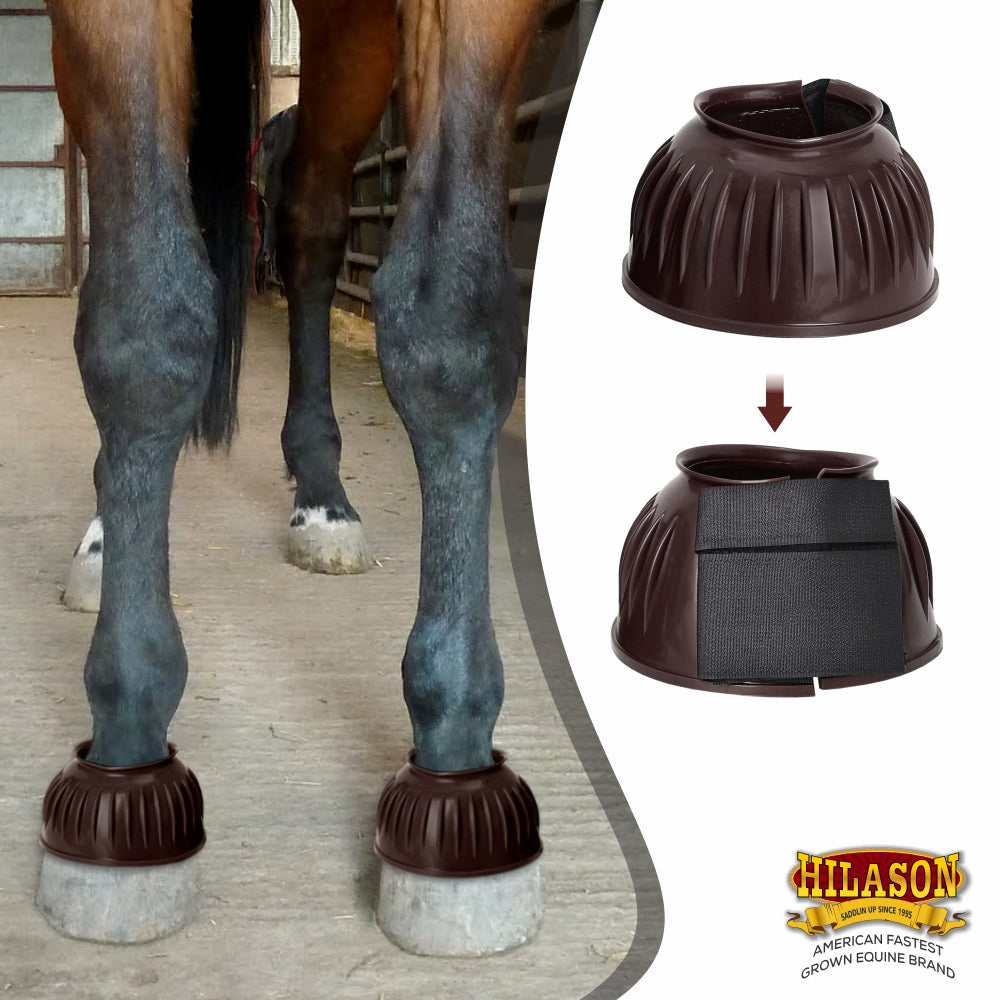Hilason Western Horse PVC Ribbed Double Hook &amp; Loop Leg Bell Boots