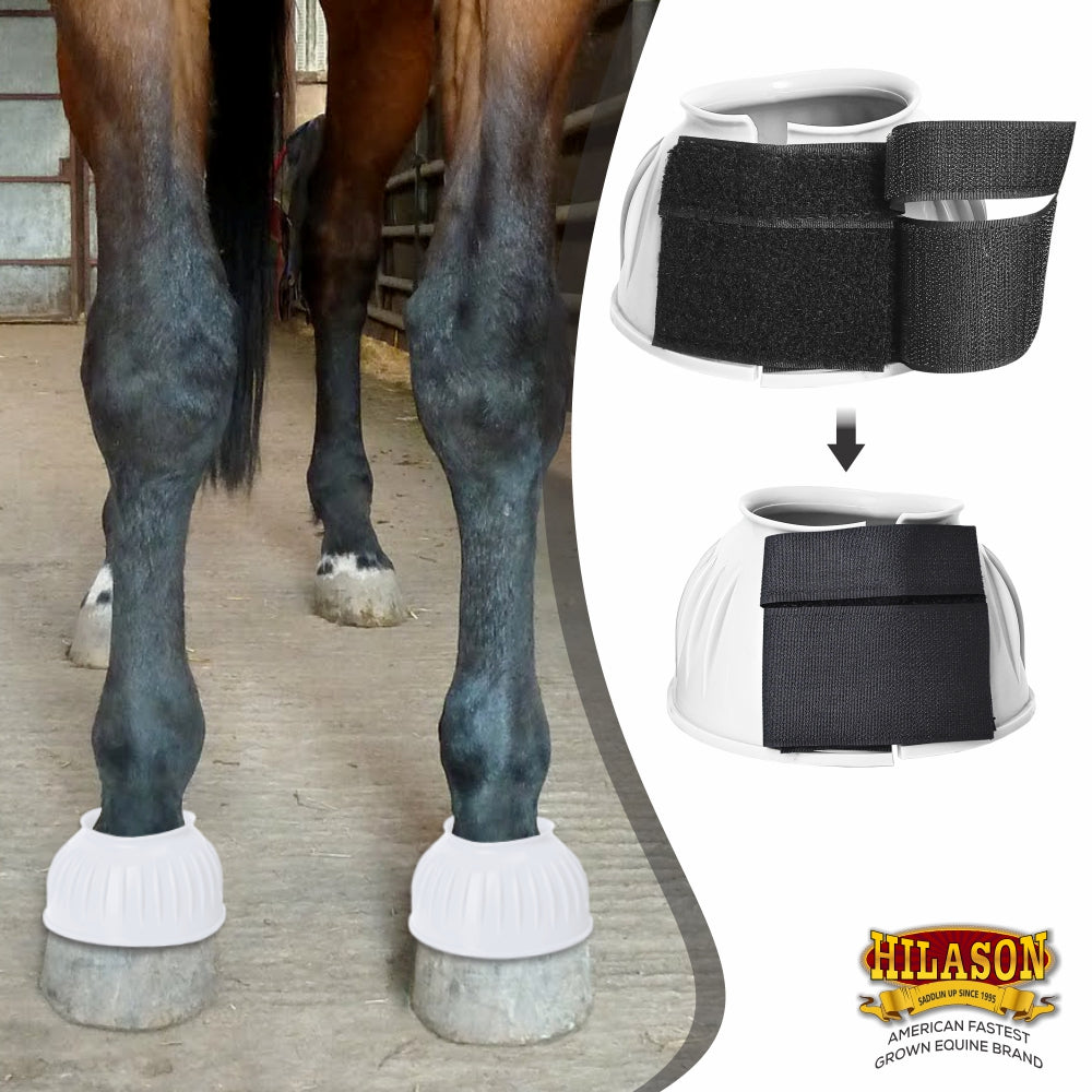 Hilason Western Horse PVC Ribbed Double Hook &amp; Loop Leg Bell Boots