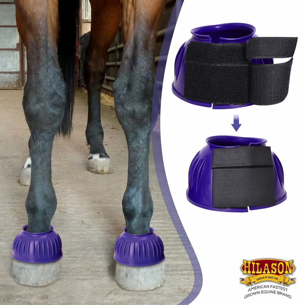 Hilason Western Horse PVC Ribbed Double Hook &amp; Loop Leg Bell Boots