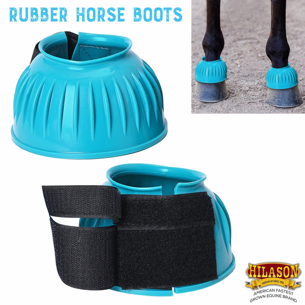 Hilason Western Horse PVC Ribbed Double Hook &amp; Loop Leg Bell Boots