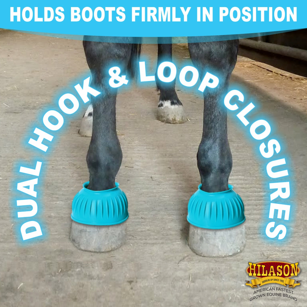 Hilason Western Horse PVC Ribbed Double Hook &amp; Loop Leg Bell Boots
