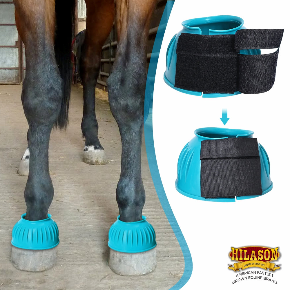 Hilason Western Horse PVC Ribbed Double Hook &amp; Loop Leg Bell Boots