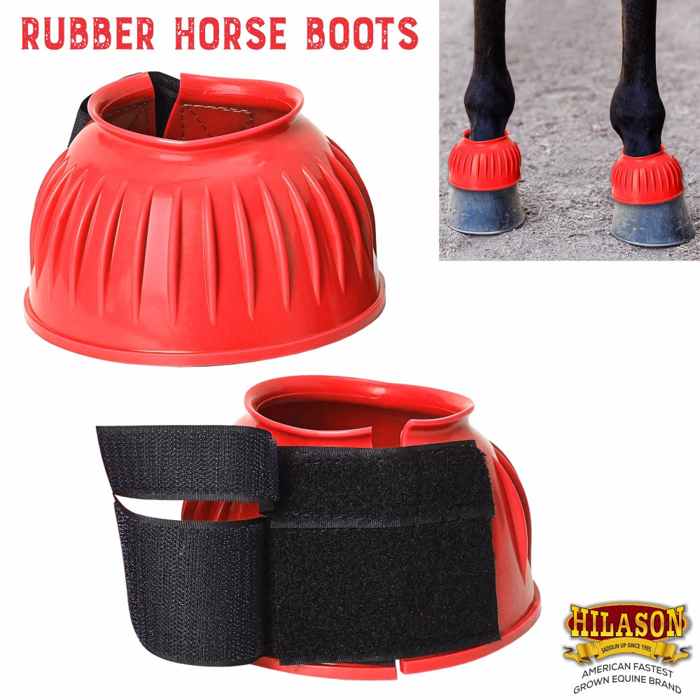 Hilason Western Horse PVC Ribbed Double Hook &amp; Loop Leg Bell Boots