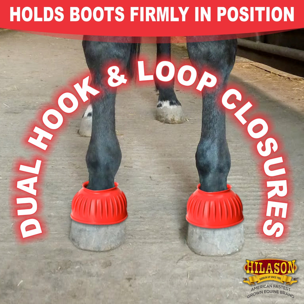 Hilason Western Horse PVC Ribbed Double Hook &amp; Loop Leg Bell Boots