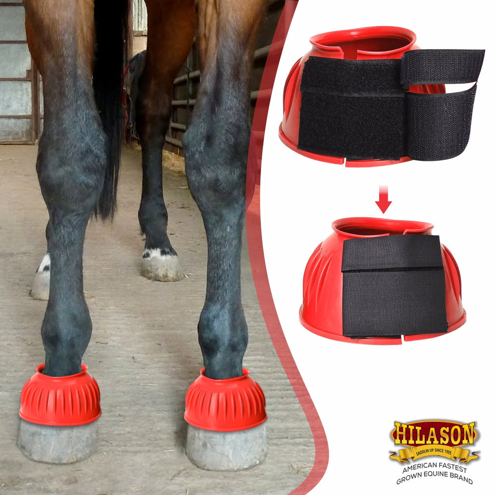 Hilason Western Horse PVC Ribbed Double Hook &amp; Loop Leg Bell Boots