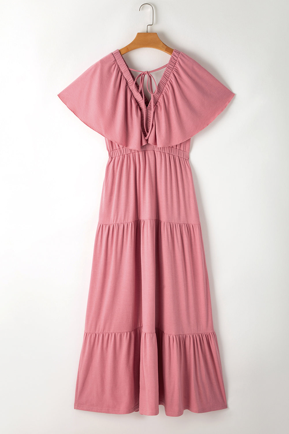 Kelsey Textured Flutter Sleeve Ruffled Maxi Dress