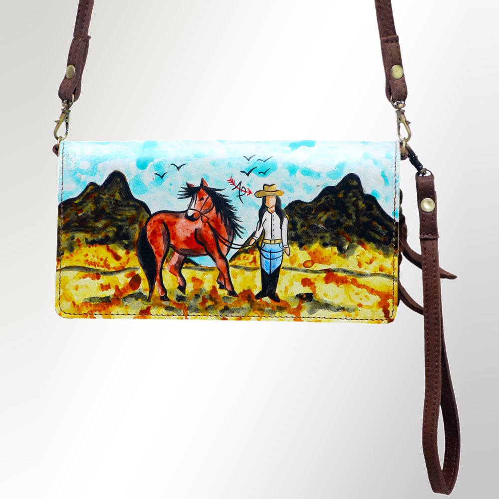American Darling Organiser Hair-On Hand Tooled Genuine Leather Women Bag Western Handbag Purse