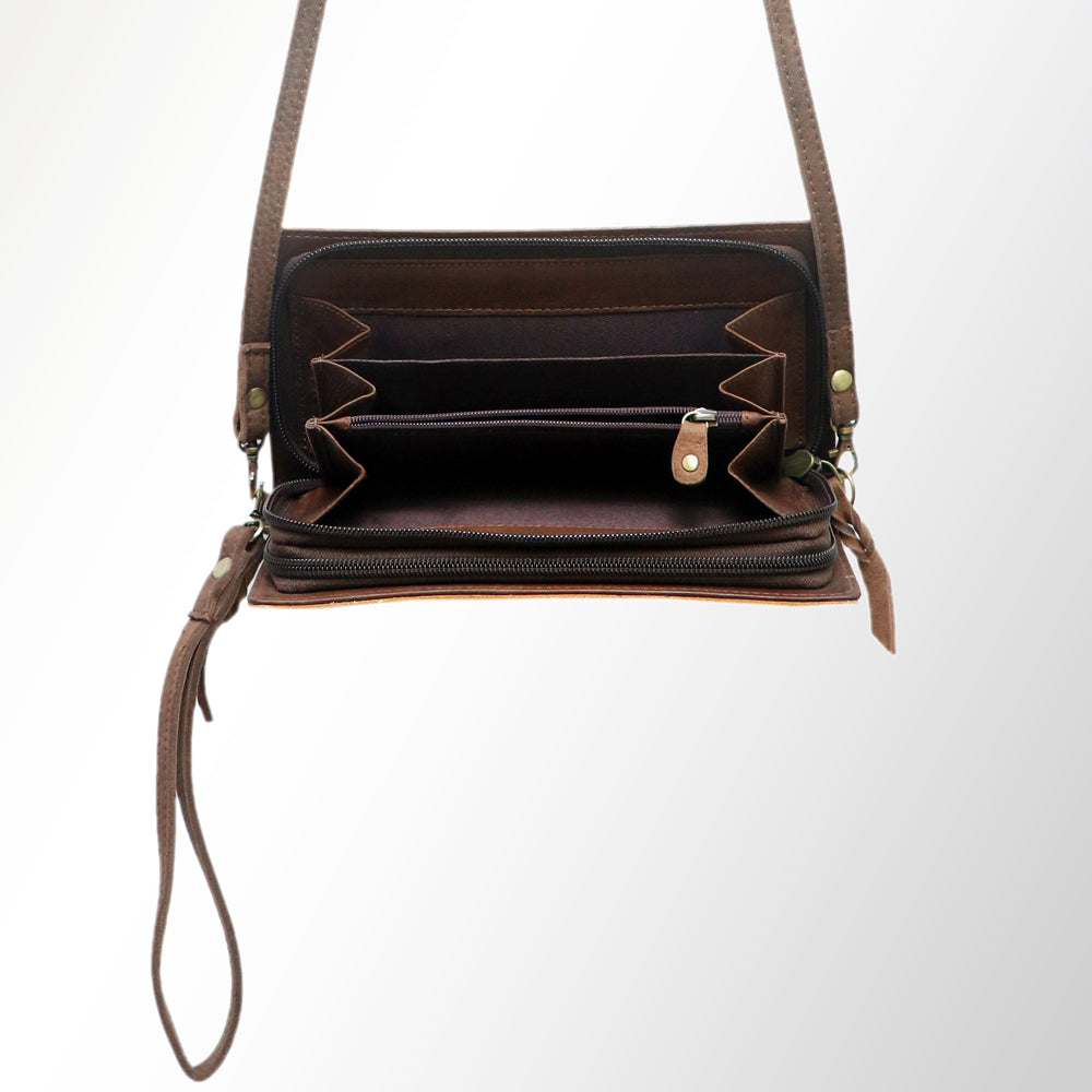 American Darling Organiser Hair-On Hand Tooled Genuine Leather Women Bag Western Handbag Purse