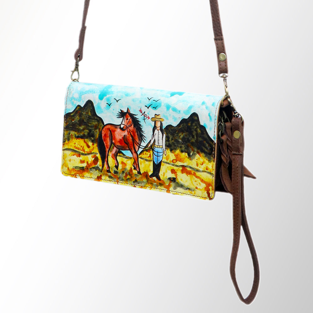 American Darling Organiser Hair-On Hand Tooled Genuine Leather Women Bag Western Handbag Purse