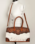 American Darling Duffel Hand Tooled Hair On Genuine Leather Women Bag Western Handbag Purse