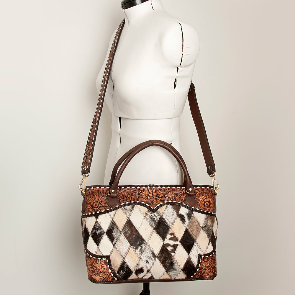American Darling Tote Hand Tooled Hair On Genuine Leather Women Bag Western Handbag Purse