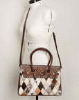 American Darling Tote Hand Tooled Hair On Genuine Leather Women Bag Western Handbag Purse