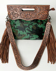 American Darling Clutch Hand Tooled Hair On Genuine Leather Women Bag Western Handbag Purse