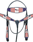Western Horse Headstall Breast Collar American Leather Hilason US Flag