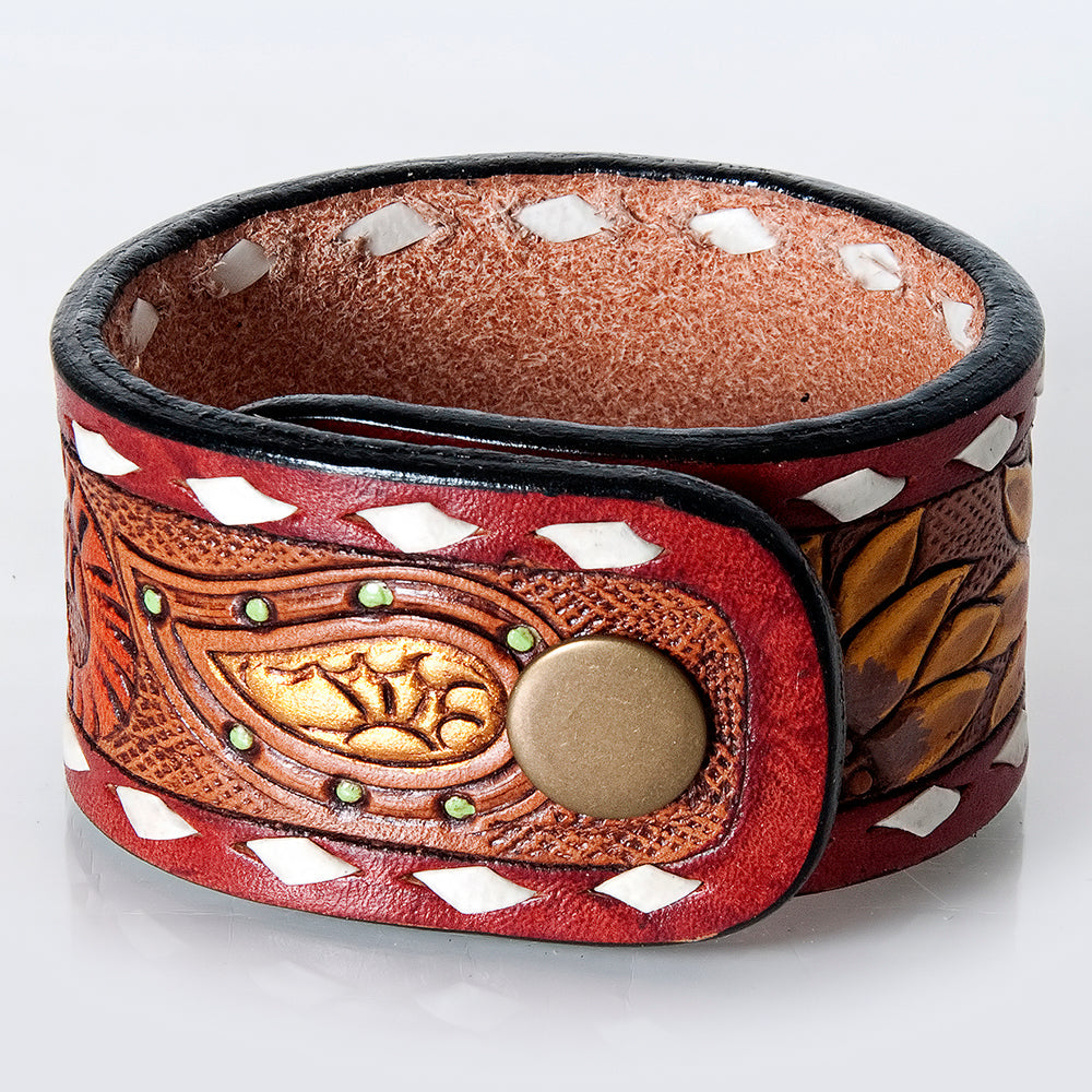 American Darling Bracelet Hand Tooled Carved Genuine Leather Women | Handmade Western Rustic