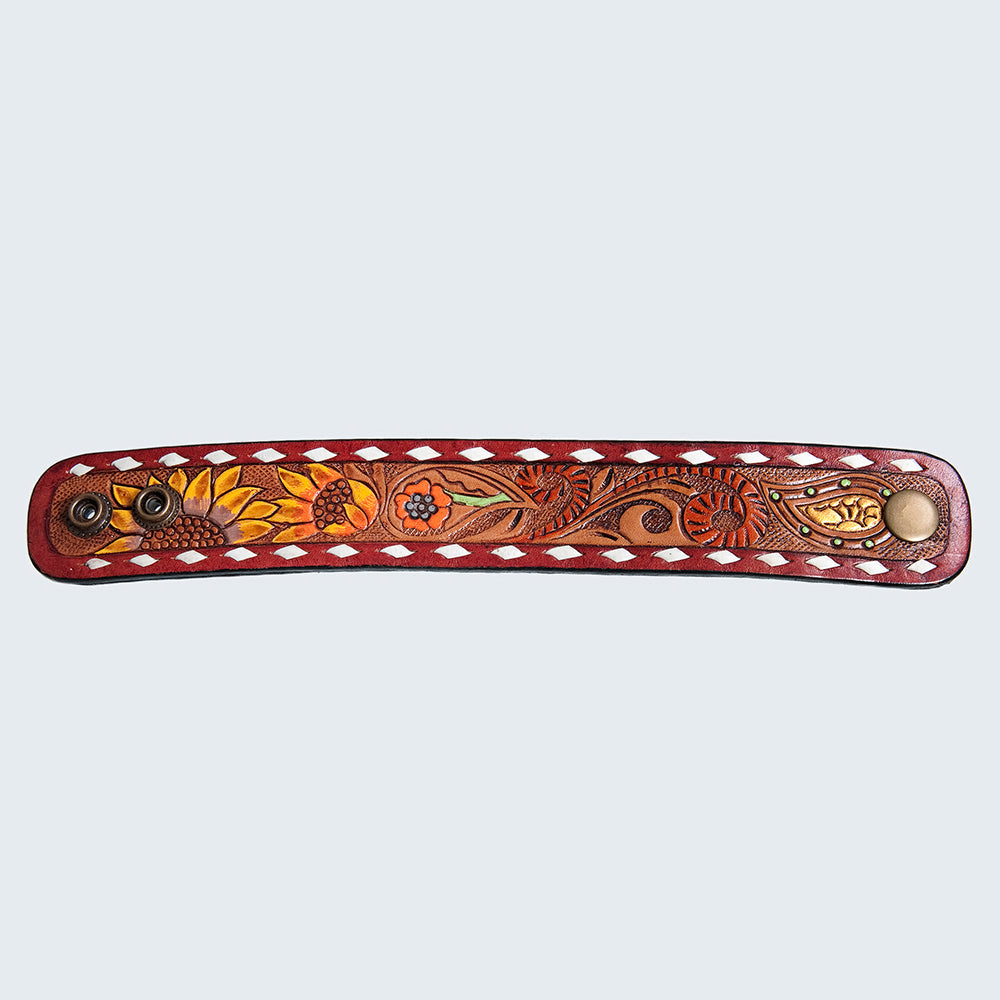 American Darling ADBRF175 Hand tooled carved Genuine Leather Bracelet women
