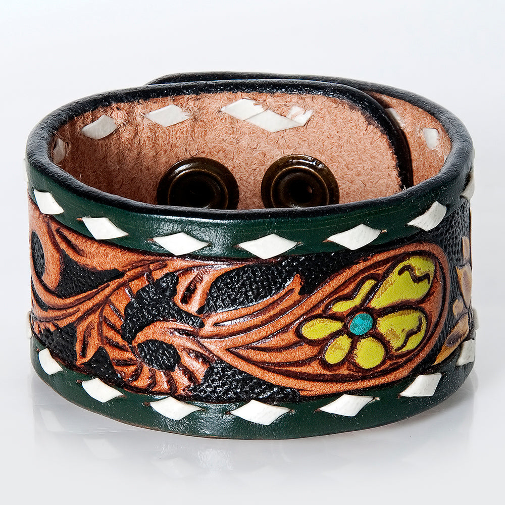 American Darling Bracelet Hand Tooled Carved Genuine Leather Women | Handmade Western Rustic