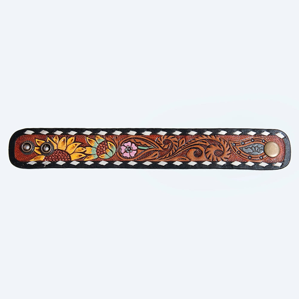 American Darling ADBRF178 Hand tooled carved Genuine Leather Bracelet women