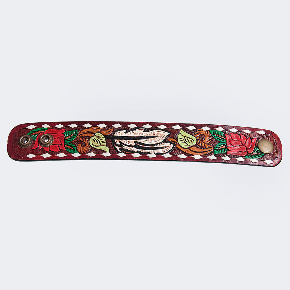 American Darling ADBRF180 Hand tooled carved Genuine Leather Bracelet women