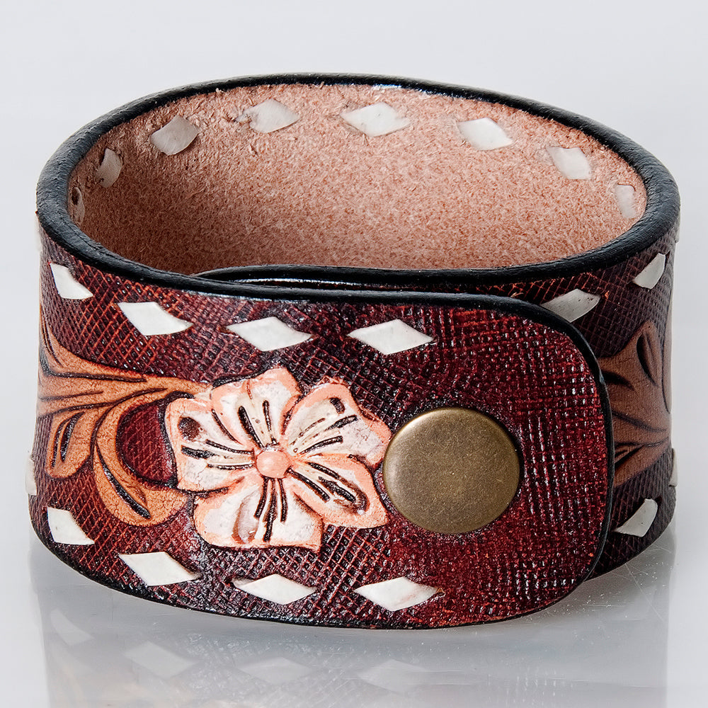 American Darling Bracelet Hand Tooled Carved Genuine Leather Women | Handmade Western Rustic