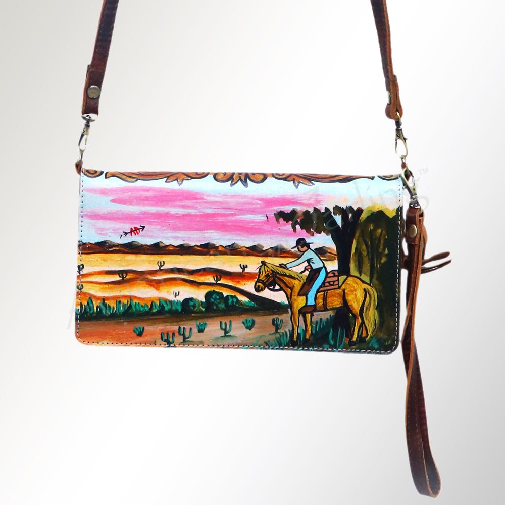 American Darling Organiser Hair-On Hand Tooled Genuine Leather Women Bag Western Handbag Purse