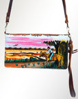American Darling Organiser Hair-On Hand Tooled Genuine Leather Women Bag Western Handbag Purse