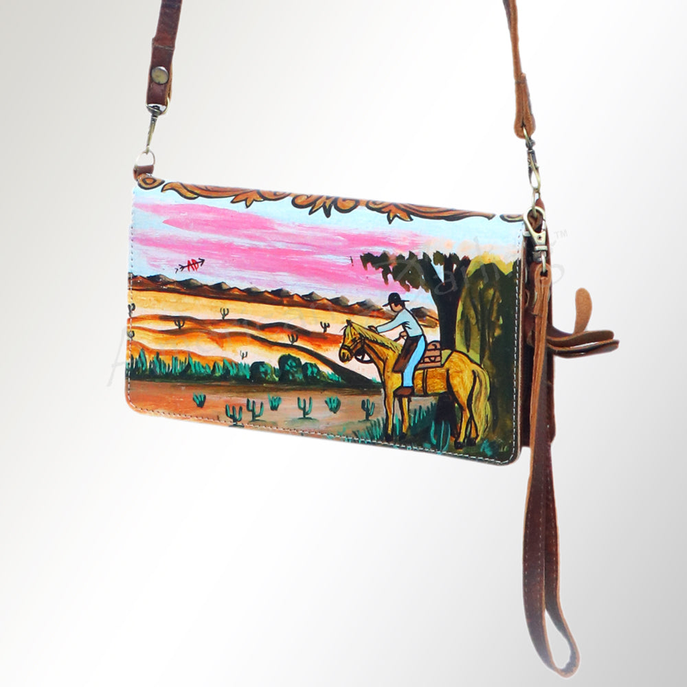 American Darling Organiser Hair-On Hand Tooled Genuine Leather Women Bag Western Handbag Purse