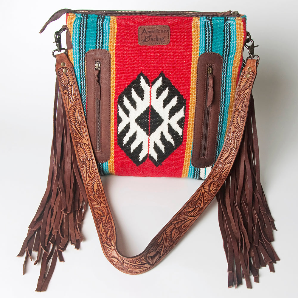 American Darling ADBGZ581 Signature Crossbody Hand Tooled Saddle Blanket Genuine Leather women bag western handbag purse