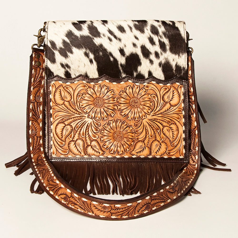 American Darling ADBGA239B Cross Body Hand Tooled Hair On Genuine Leather women bag western handbag purse