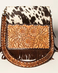 American Darling ADBGA239B Cross Body Hand Tooled Hair On Genuine Leather women bag western handbag purse