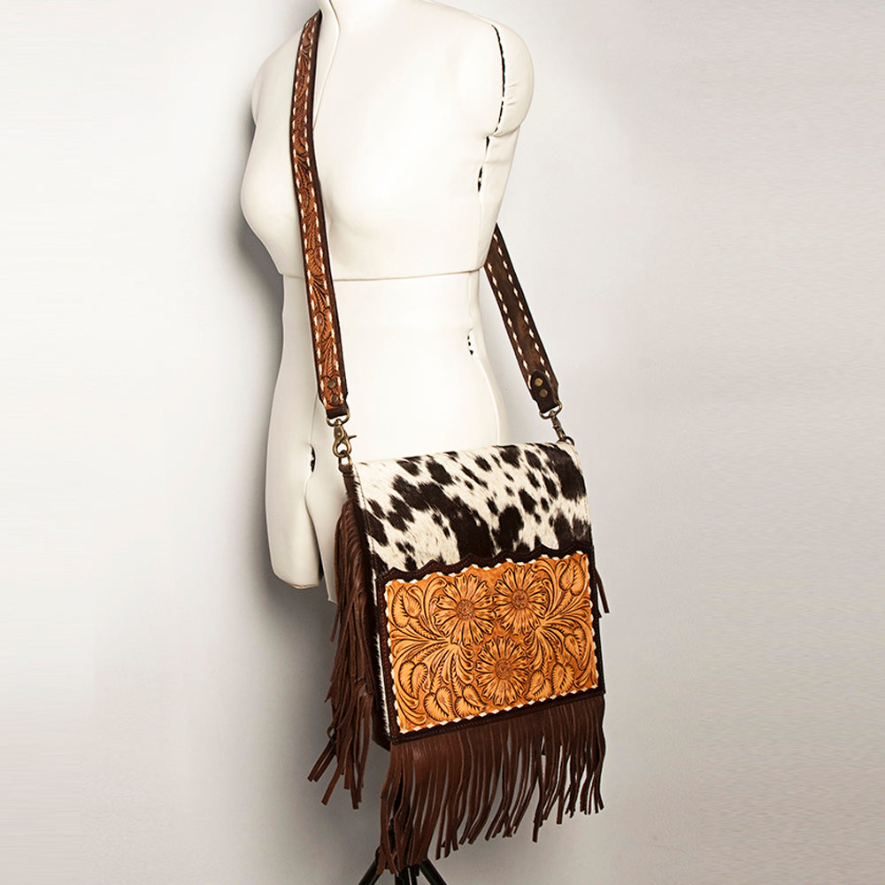 American Darling ADBGA239B Cross Body Hand Tooled Hair On Genuine Leather women bag western handbag purse