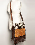 American Darling ADBGA239B Cross Body Hand Tooled Hair On Genuine Leather women bag western handbag purse