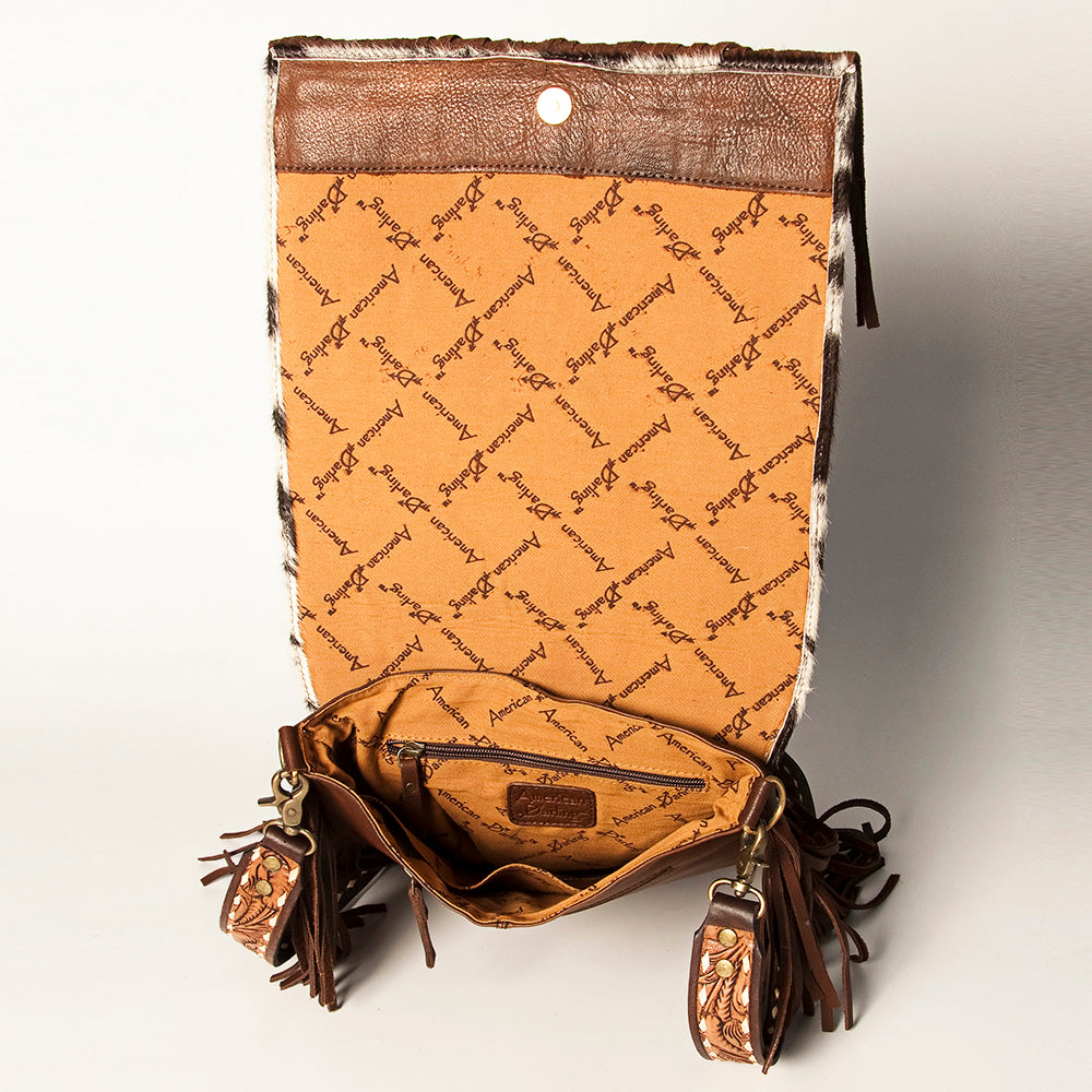 American Darling ADBGA239B Cross Body Hand Tooled Hair On Genuine Leather women bag western handbag purse