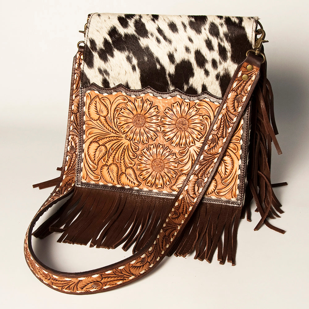 American Darling ADBGA239B Cross Body Hand Tooled Hair On Genuine Leather women bag western handbag purse