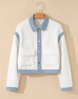 Solid Contrast Trim Buttoned Sherpa Jacket