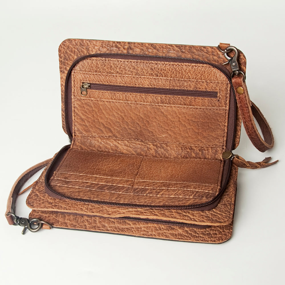 American Darling ADBG806 Clutch Hand Tooled Hair-On Genuine Leather Women Bag Western Handbag Purse