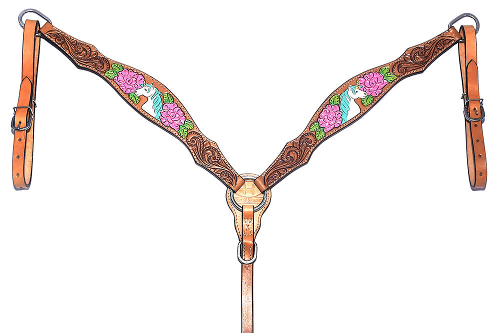 Bar H Equine Belle Unicorn Leather One Ear Headstall Tan