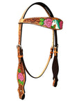 Bar H Equine Belle Unicorn Leather One Ear Headstall Tan