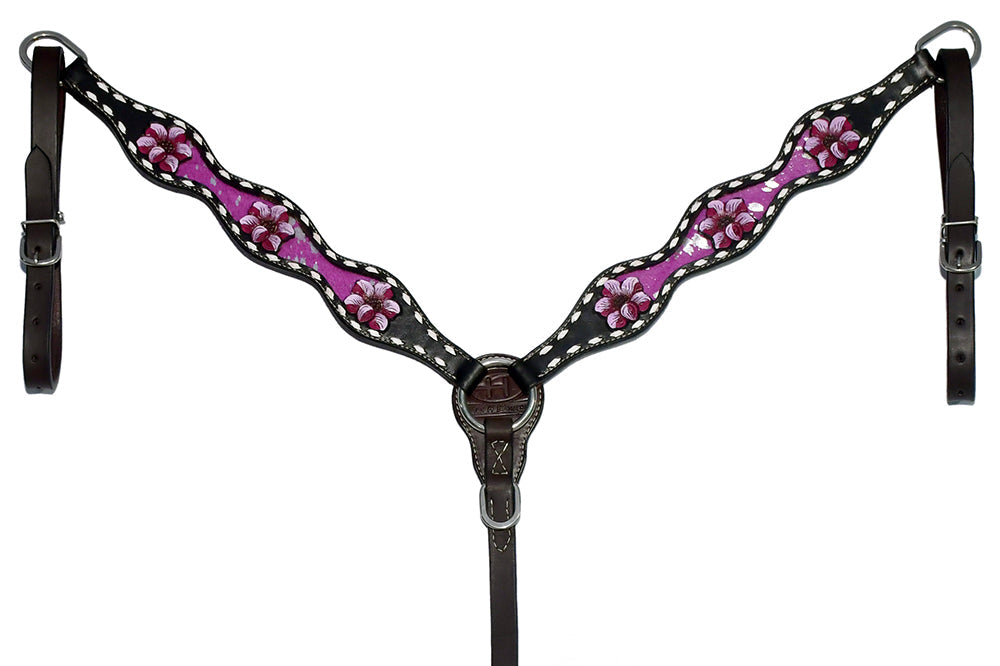Bar H Equine Genuine Western American Leather Horse Premium Headstall &amp; Breast Collar Set