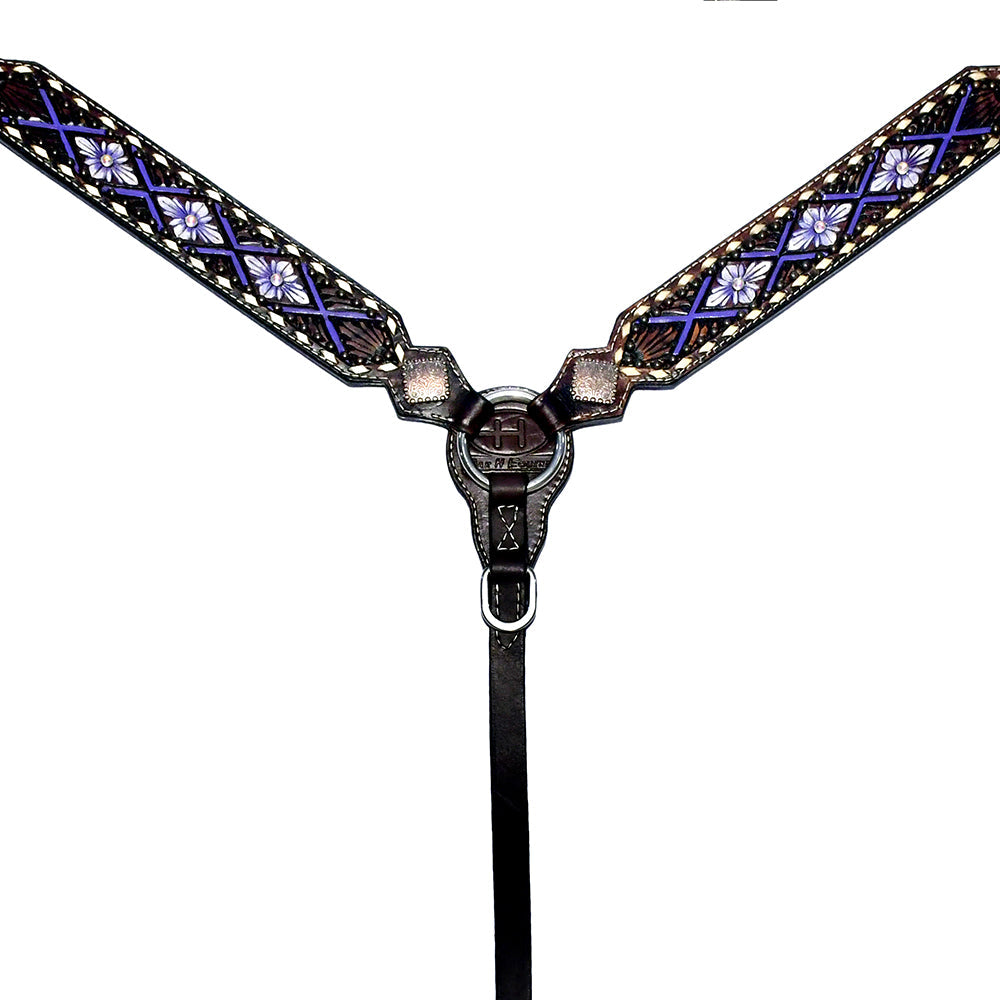 Bar H Equine Genuine Western American Leather Horse Premium Headstall &amp; Breast Collar Set