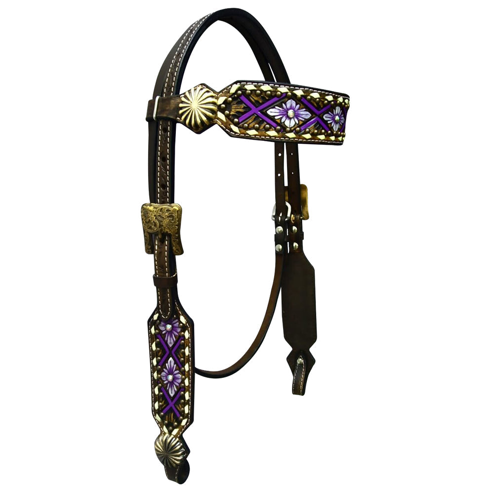 Bar H Equine Genuine Western American Leather Horse Premium Headstall &amp; Breast Collar Set