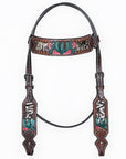 Bar H Equine American Leather Horse Saddle Tack One Ear Headstall | Breast Collar | Browband Headstall | Wither Strap | Tack Set for Horses BER170